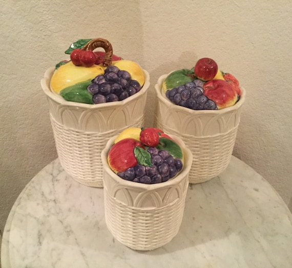 Vintage Otagiri fruit Basket Collection Set of 3 Canisters. Large