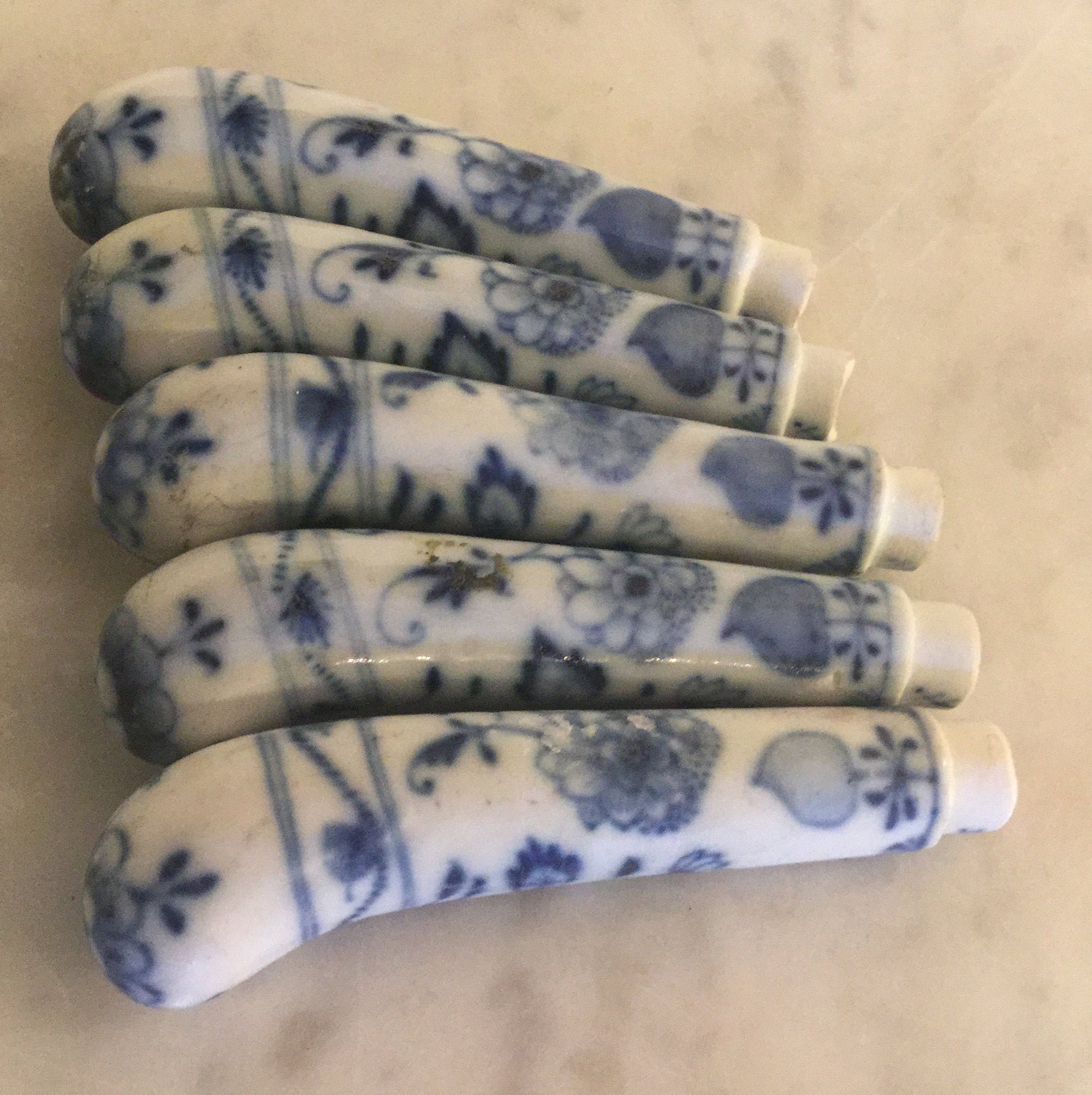 Antique Stunning MEISSEN Porcelain 5 Silverware Handles. Blue