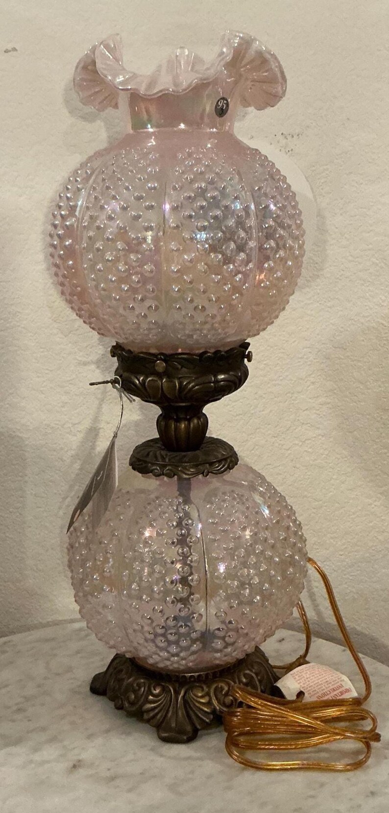 FENTON PINK CHIFFON Gone With the Wind Lamp. Opalescent Hobnail Pattern ...