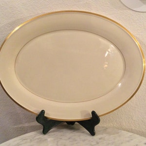 LENOX Fine Porcelain “ETERNAL” LARGE Oval Serving Platter. Wide Gold Trim, Gold Verge, Cream Body. Made In U.S.A. Rare.