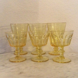 Cambridge Glass “JEFFERSON AMBER GOLD” 6 Pcs Set. 3 Iced Tea Glasses & 3 Champagne Tall Sherbet. Stem1401, Amber Gold Panels. U.S.A.Retired.