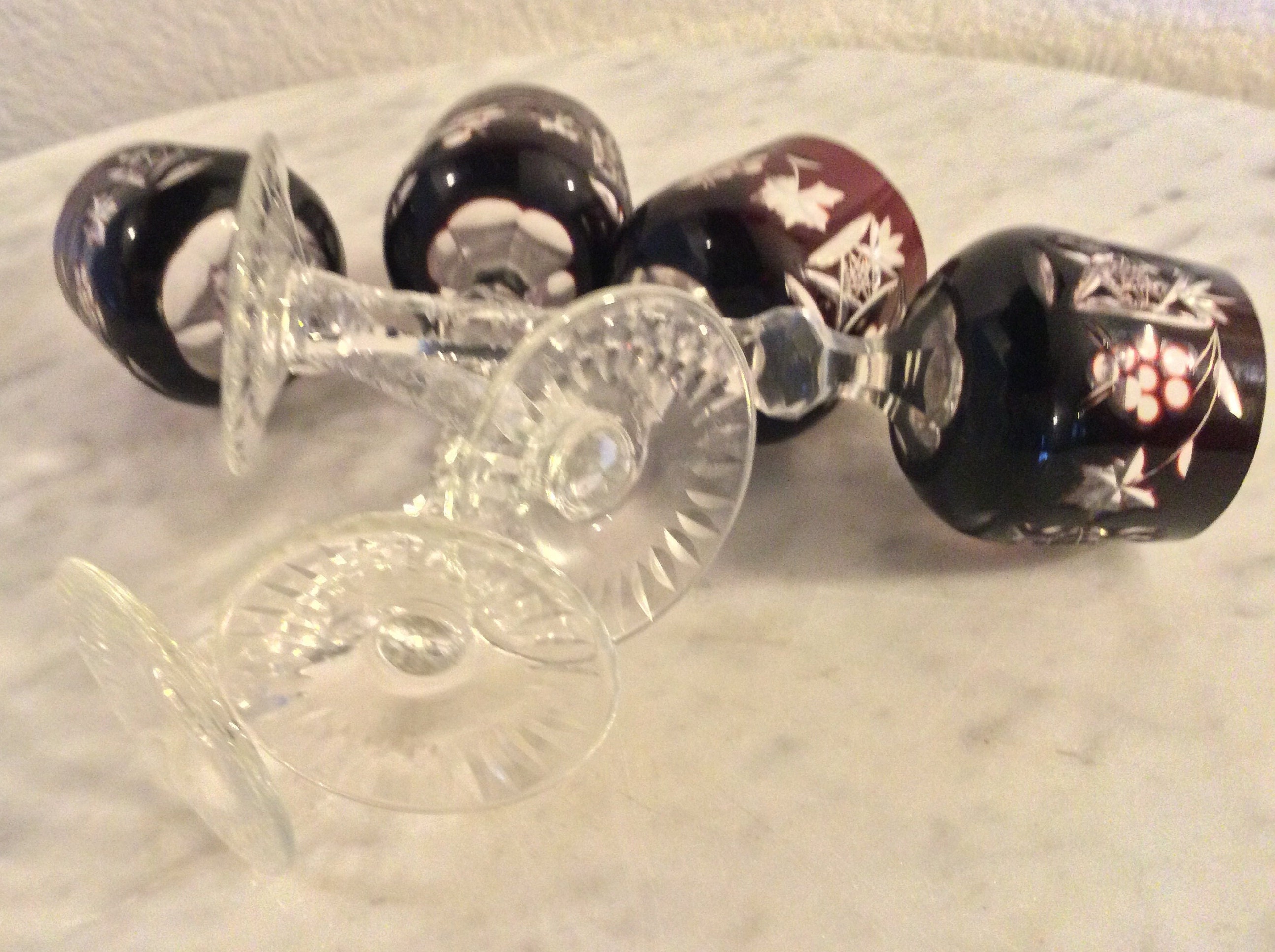 LAUSITZER CRYSTAL Set of 4 Cordial Glasses. Deep Ruby Red