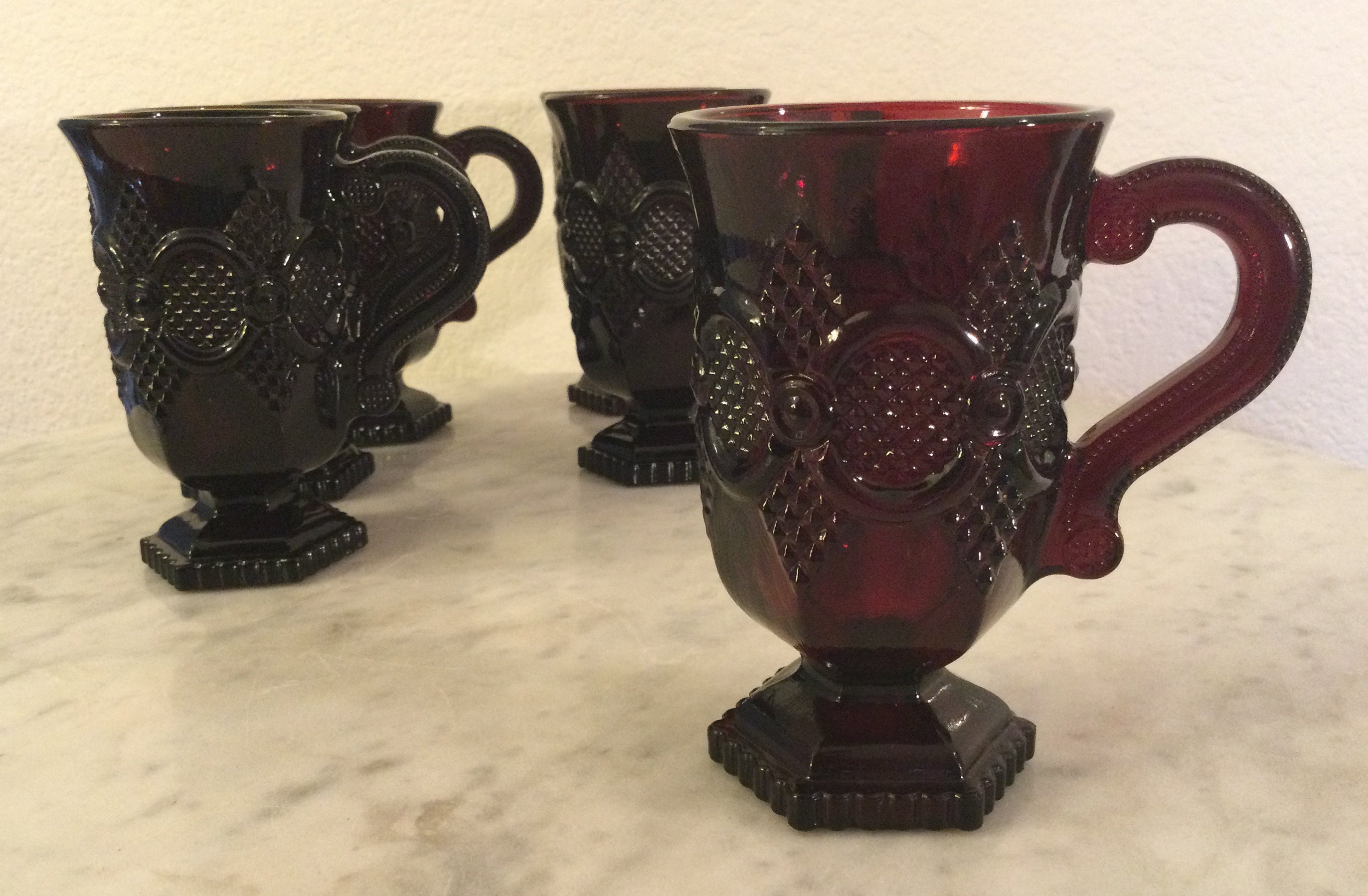 Vintage Stunning Avon "cape Cod Ruby Red" Set of Six (6) Footed Mugs ...