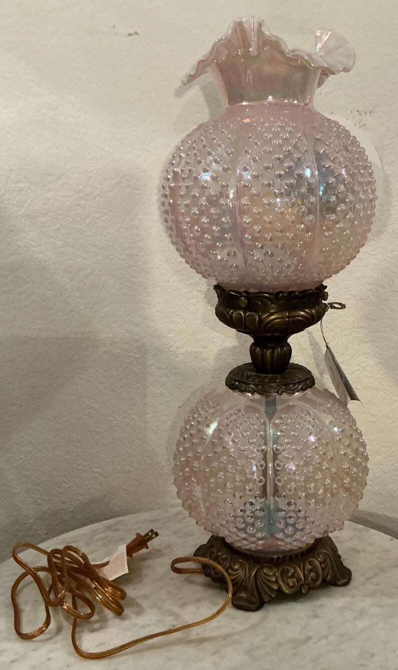 FENTON PINK CHIFFON Gone With the Wind Lamp. Opalescent Hobnail Pattern ...