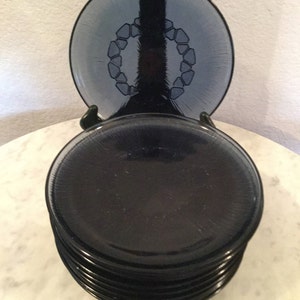 Vintage Fostoria Glass Co &quot;Sorrento-Blue&quot; Pattern, Set Of 6 Luncheon Plates, Heavy Pressed. Discontinued Actual 1971-1974.
