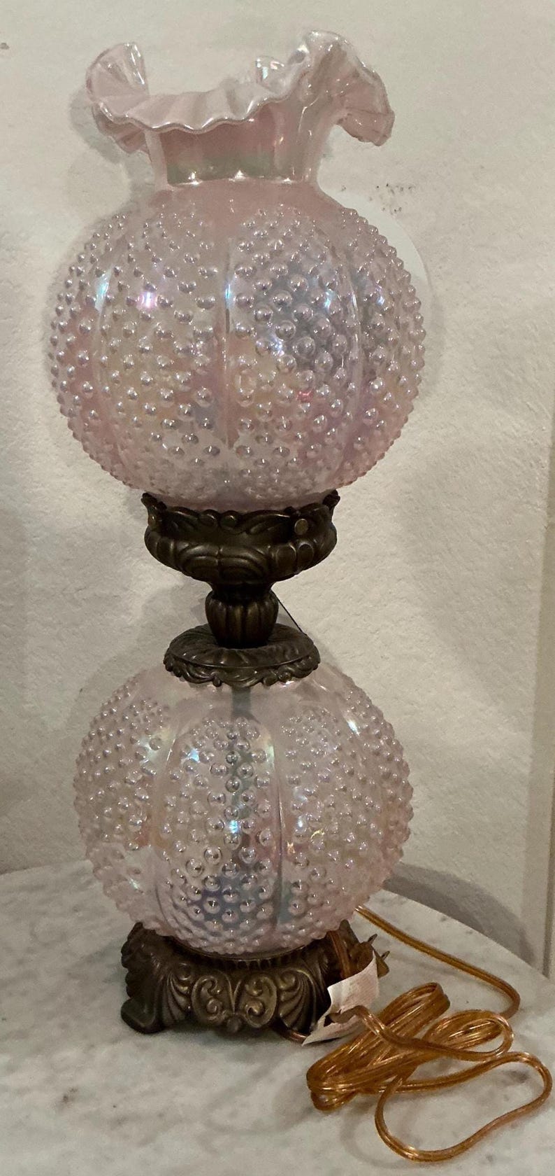 FENTON PINK CHIFFON Gone With the Wind Lamp. Opalescent Hobnail Pattern ...