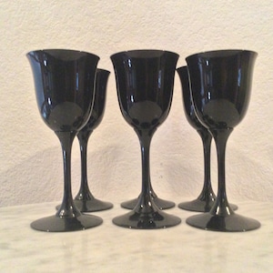 Vintage Beautiful Reynolds Crystal “MIDNIGHT HALO BLACK” Set Of Six (6) Wine Glasses. All Black. Discontinued.