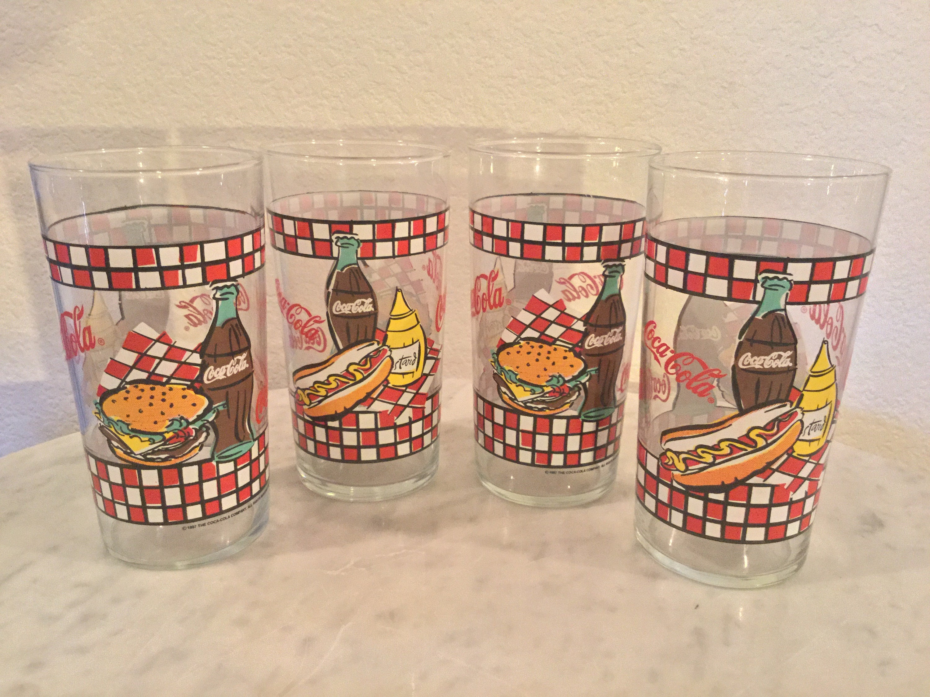 6 VERRES COCA Cola Écriture En Relief Blanche Émaillé EUR 14,00 - FR