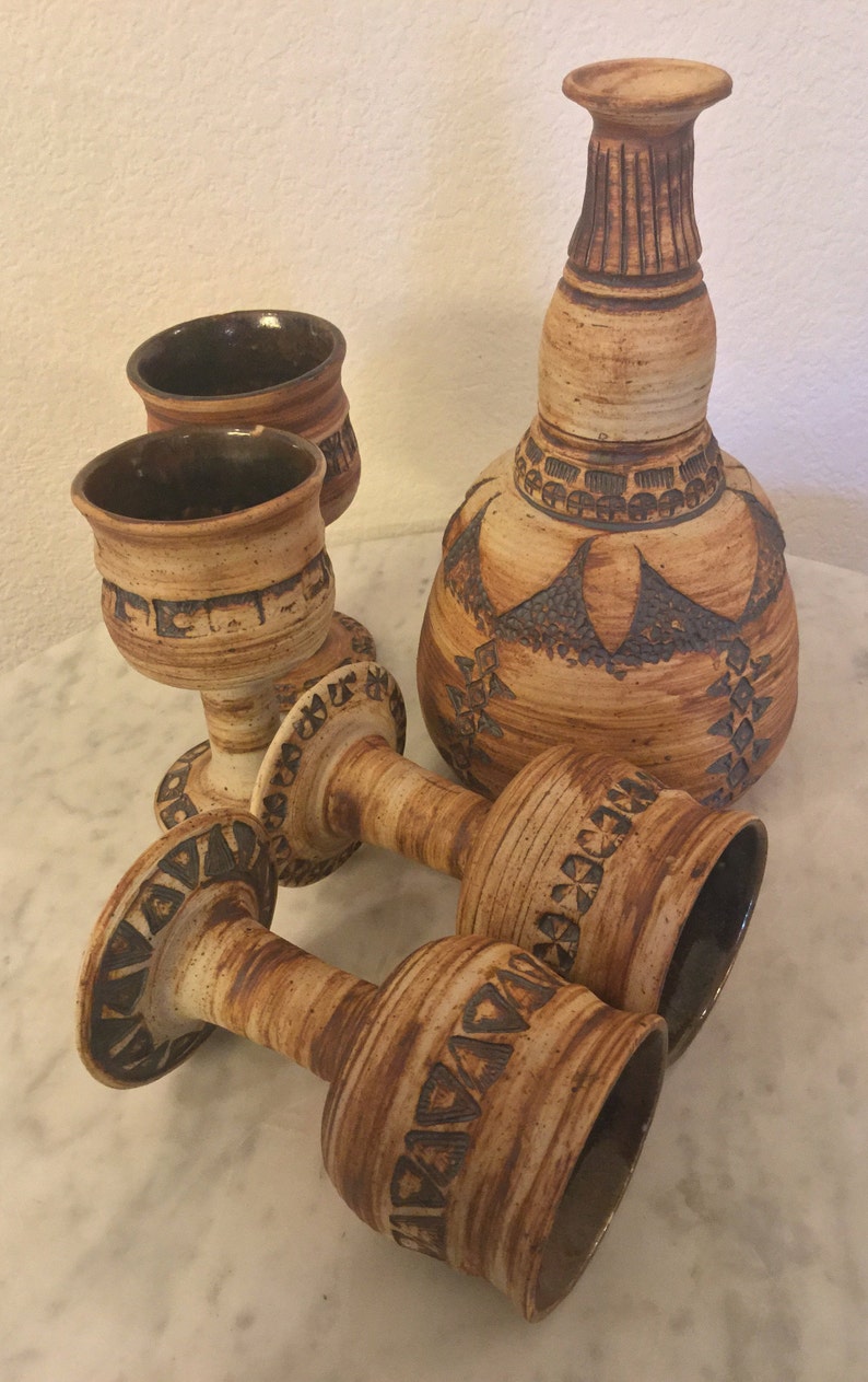 Vintage MURSELL Mclaughlin Studio Pottery Decanter & 4 Goblets