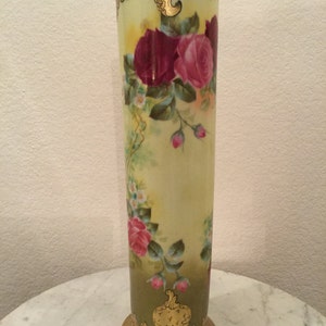Antique T&V Limoges France Handpainted Porcelain Vase 15.5&quot; Tall. Victorian Roses. Circa 1907-1919.
