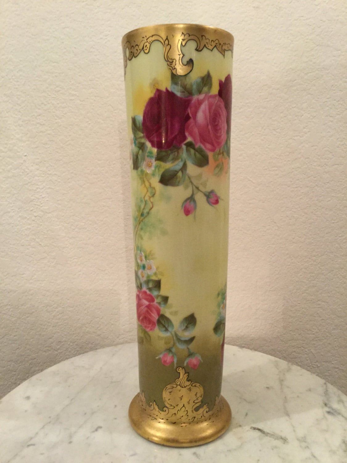 Antique T&V Limoges France Handpainted Porcelain Vase 15.5