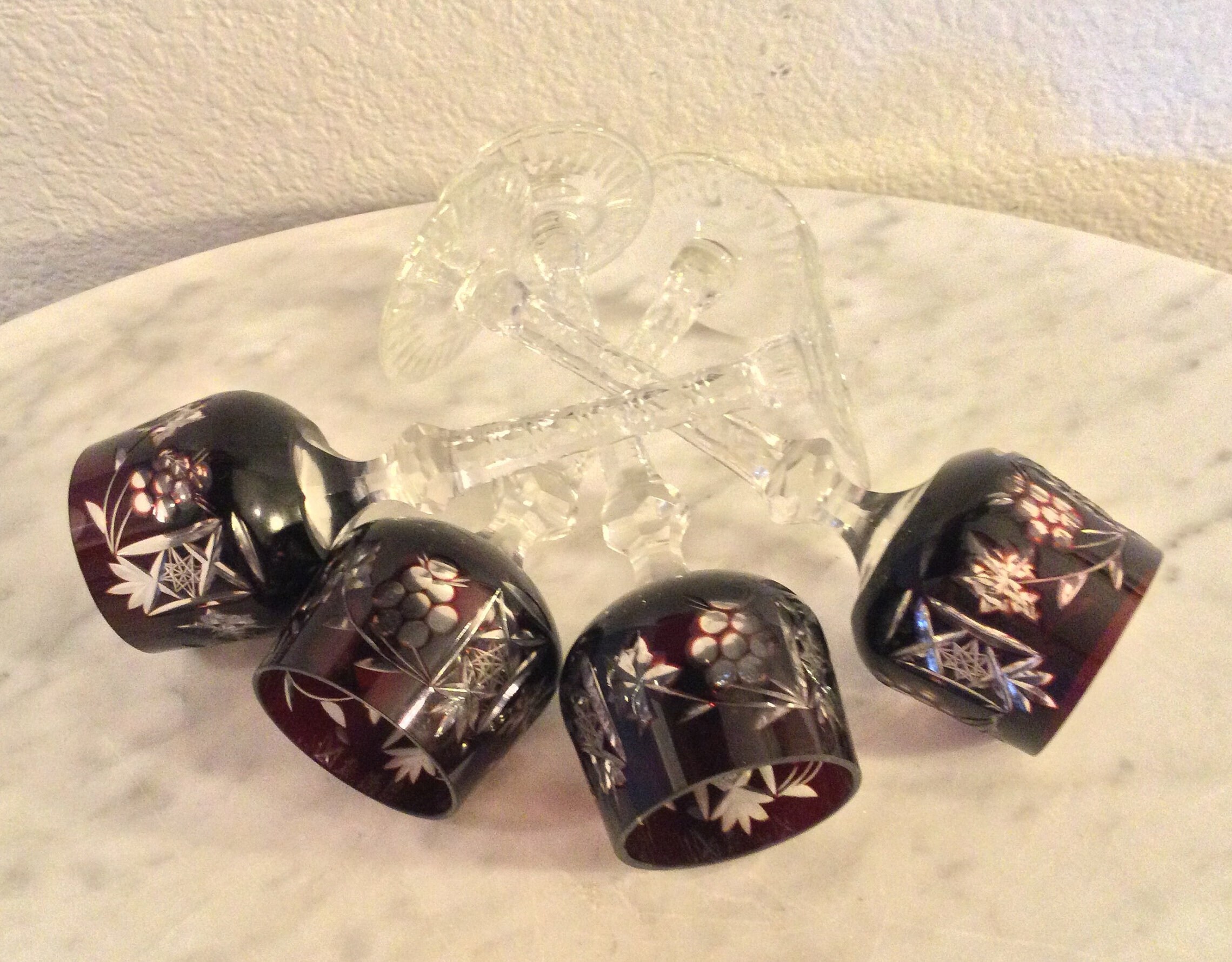 LAUSITZER CRYSTAL Set of 4 Cordial Glasses. Deep Ruby Red