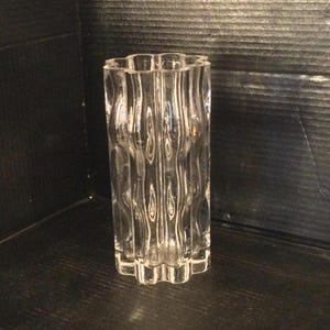 ORREFORS SWEDEN Art Glass Vase. Wavy Heavy Mid Century Modern Clear Crystal. By J Johansson. Signed.