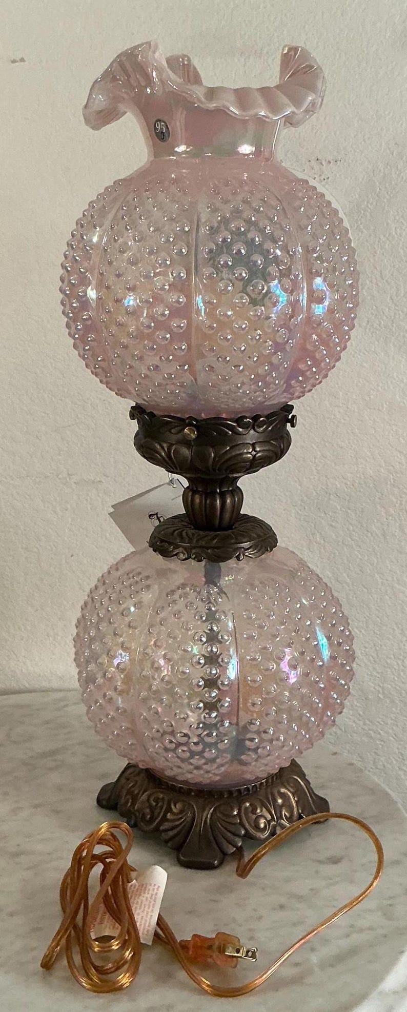 FENTON PINK CHIFFON Gone With the Wind Lamp. Opalescent Hobnail Pattern ...