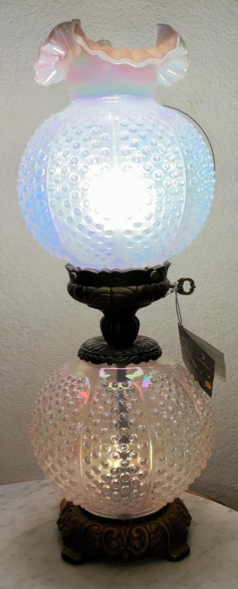 FENTON PINK CHIFFON Gone With the Wind Lamp. Opalescent Hobnail Pattern ...