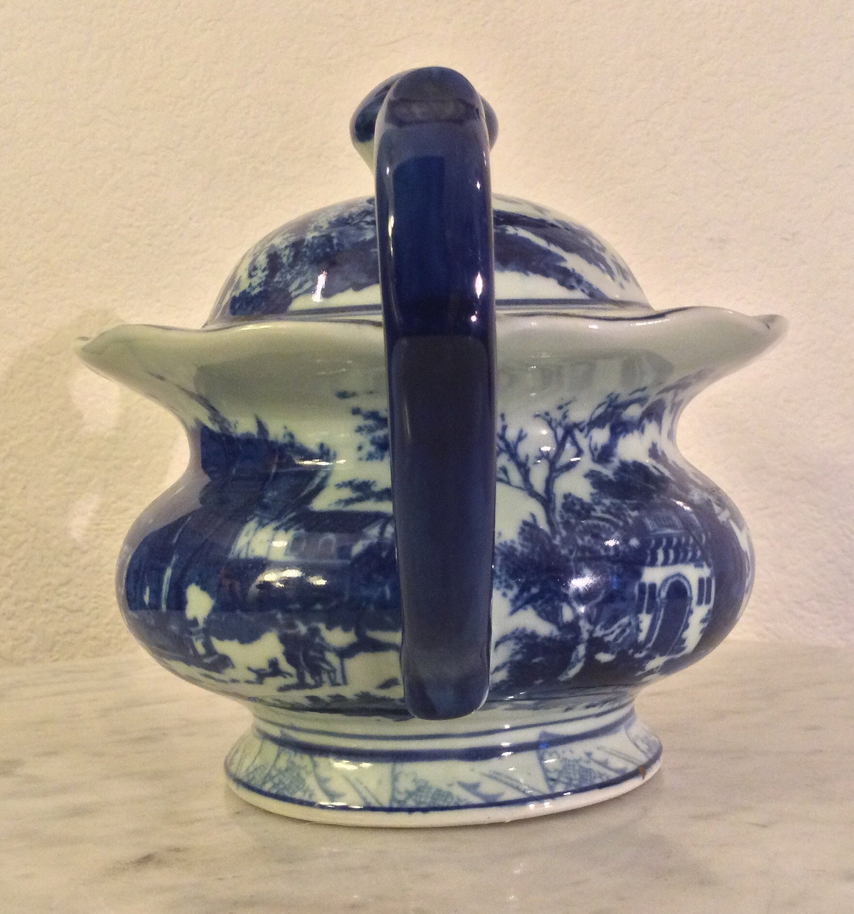 Vintage English Victoria Ware Ironstone Blue & White Pitcher