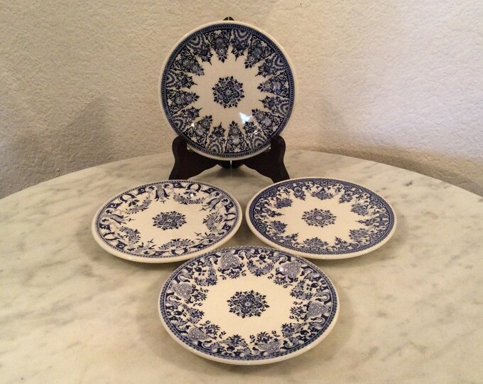 Vintage Beautiful FAIENCERIE DE GIEN Set of 4 Canapé Plates. Blue Arch