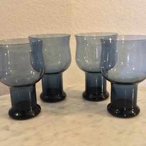 Lenox Crystal “CLARION DARK BLUE” Pattern, Set Of 4 Water Goblets. All Dark Blue. Made In U.S.A. Discontinued 1977-1983. Signed.