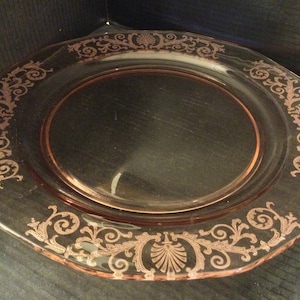 FOSTORIA Crystal “VERSAILLES PINK” Round Service Platter. Pink Etched Glass. Etch 278, Stem 5098. Discontinued 1928-1940. Stunning. Rare.