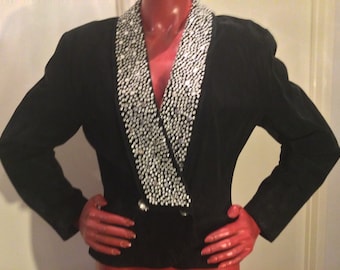 Vintage LILLIE RUBIN EXCLUSIVE Black Suede Crystals Embellished Jacket Women’s Sz 8. Made In Israel.