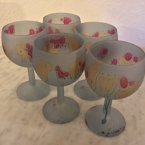 Vintage Stunning Stained Glass Goblets. Multicolor. Gray, Blueish, Yellow/Gold And Maroon. Made In France. Retired.