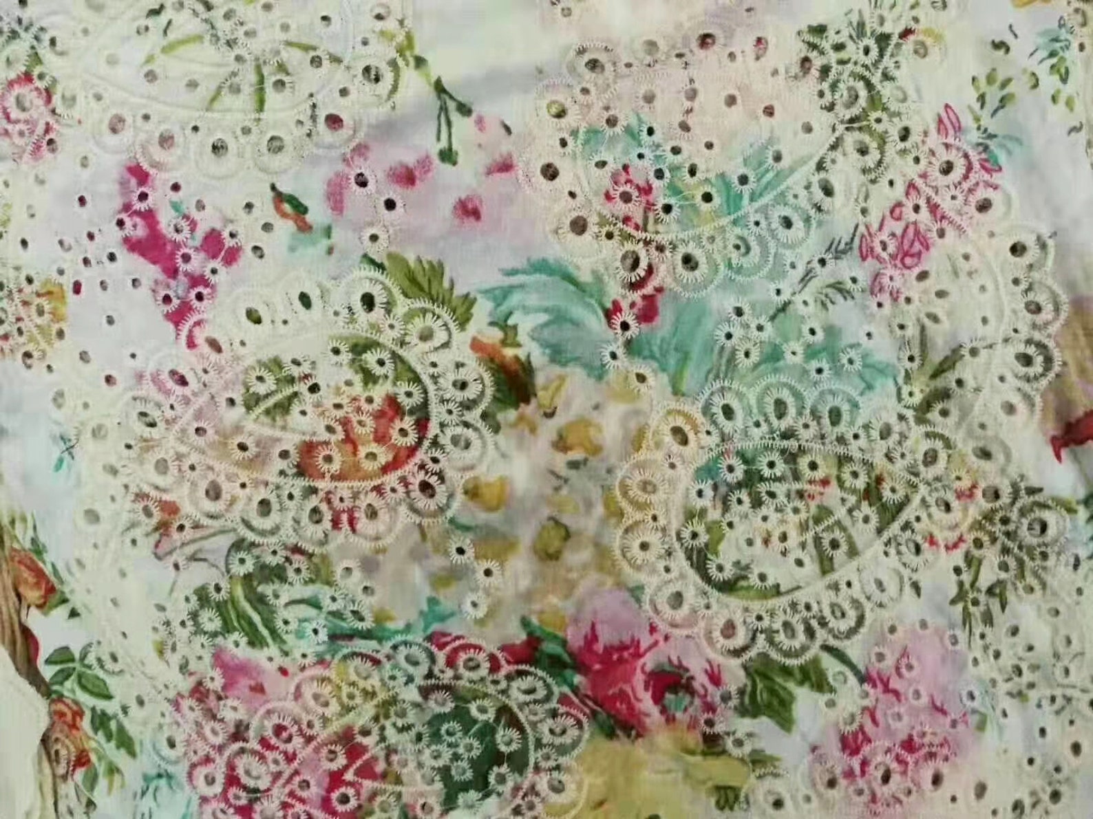 Pink flower cloth Embroidery Hollowed Floral Cotton Fabric Etsy