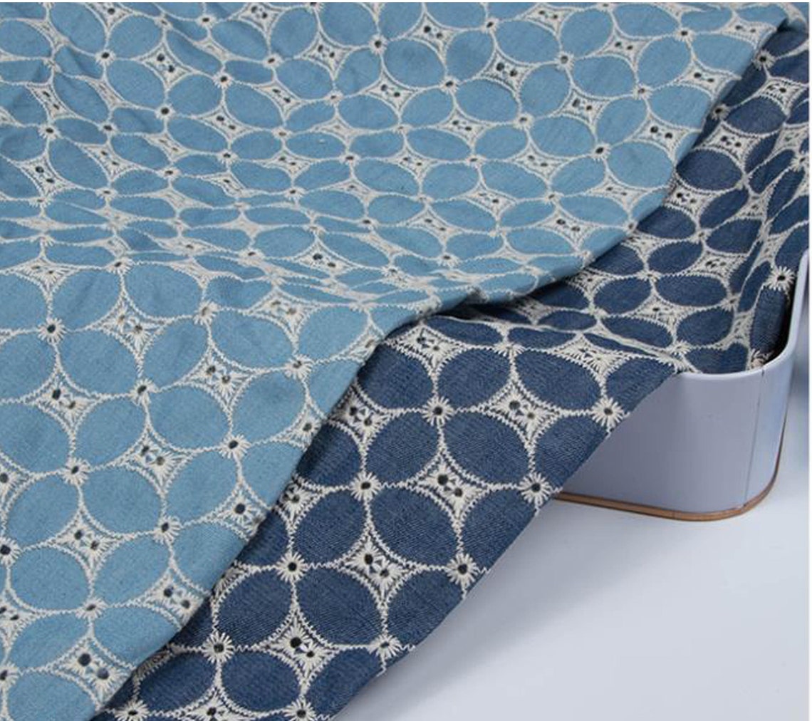 Denim eyelet lace fabric Eyelet Embroidery Etsy