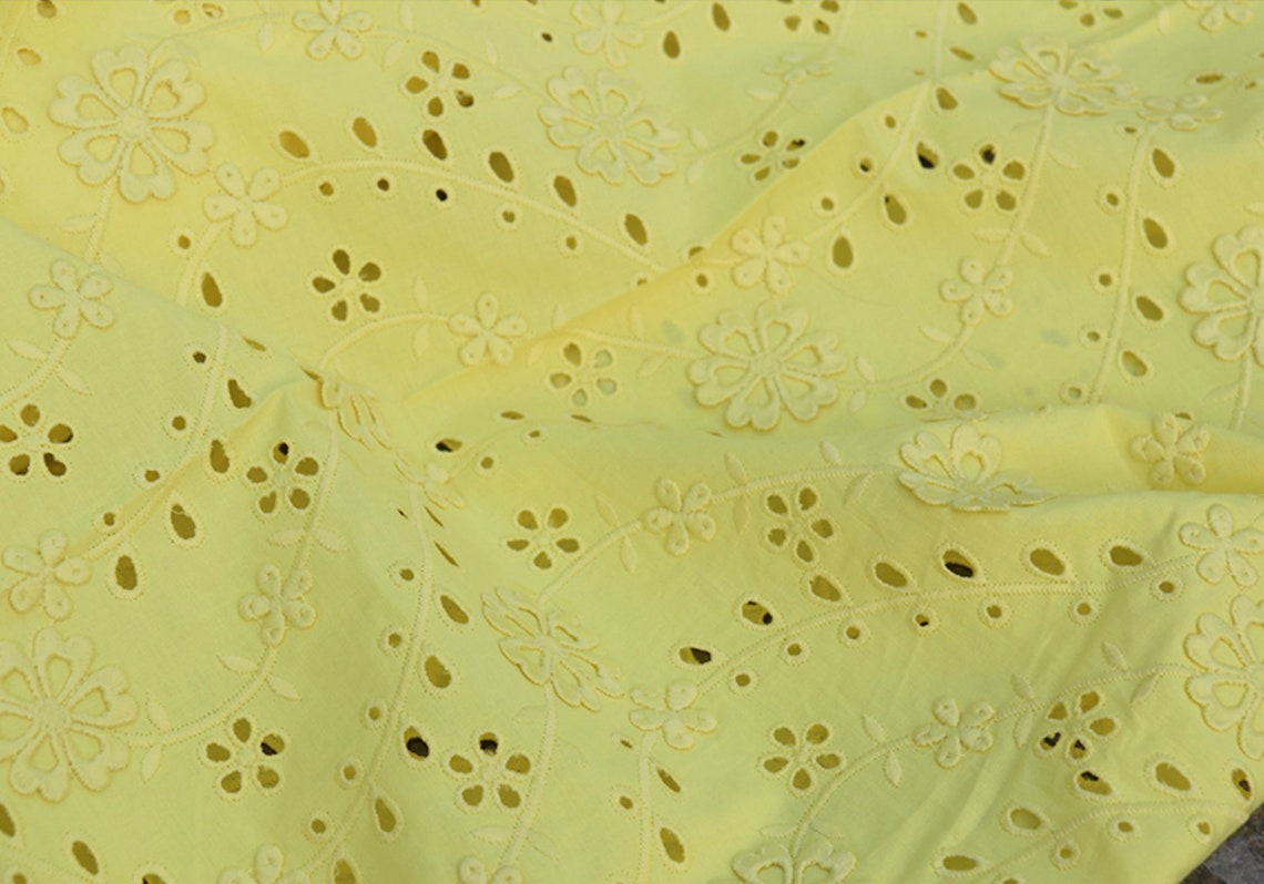 Yellow Cotton eyelet fabric Embroidered Lace Fabric Flower Etsy