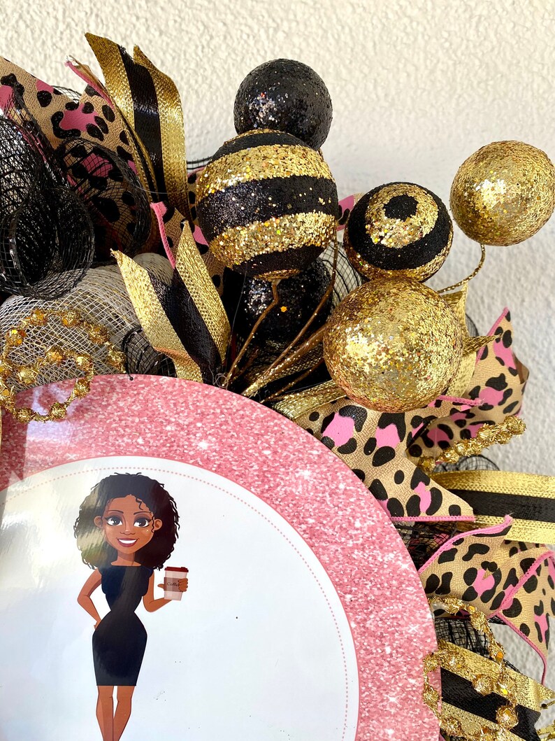 Gold and Black Ball Sprays Animal Print Ribbons-24 Inch Wide-Free Shipping! Girl Power Goal Digger Glitzy Wreath with Cute Metal Sign Gold and Black Ball Sprays Animal Print Ribbons-24 Inch Wide-Free Shipping! Girl Power Goal Digger Glitzy Wreath with Cute Metal Sign