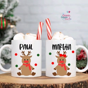 Personalized Reindeer Mugs, Reindeer Mug, Christmas Mugs