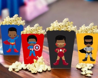 African American Superhero /Favor Boxes, Black Superhero Popcorn Box