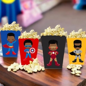 African American Superhero /Favor Boxes, Black Superhero Popcorn Box image 1