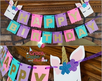 Glitter Unicorn Name Banner, Unicorn Birthday Banner, Unicorn Highchair Banner