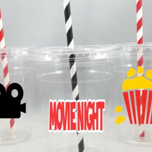 Personalized Movie Themed Party Cups With Striped Straws and Etsy
