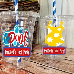 Personalized Pool Party Themed Party Cups with Straws and Lids!, Beach Party Party Cups
