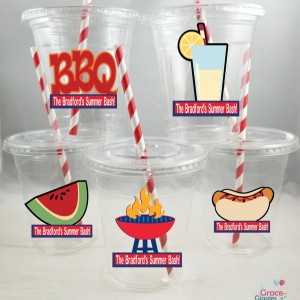 BBQ/Cookout Themed Party Cups with Lids and Straws