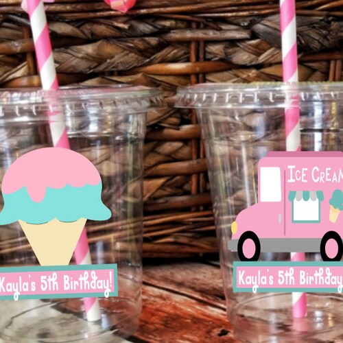 Personalized Ice Cream Themed Party Cups With Straws and Lids Etsy