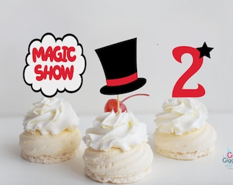 Personalized Magic Show Themed Cupcake Toppers
