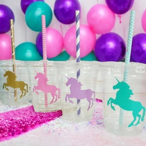 Unicorn Party Cups with Straws and Lids!