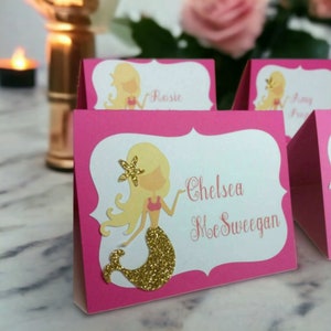 10 Mermaid themed Buffet Cards or place cards, Under the sea name cards image 1