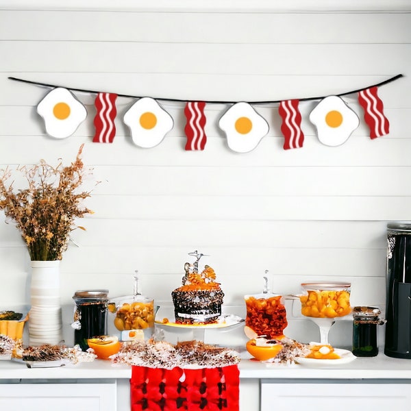 Eggs and Bacon Banner,  Breakfast Garland, Pajamas and Pancakes Banner