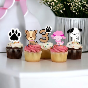 Puppy Party Cupcake Toppers, Dog Party Cupcake Toppers