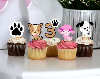 Puppy Party Cupcake Toppers, Dog Party Cupcake Toppers