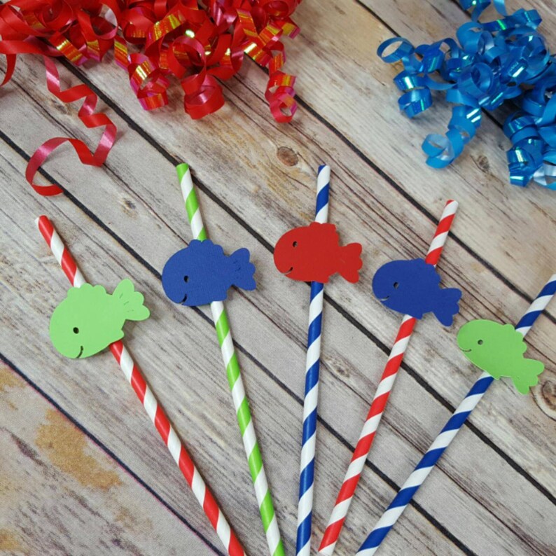 12 Fish Party Straws - Etsy