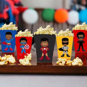 African American Superhero /Favor Boxes, Black Superhero Popcorn Box image 3