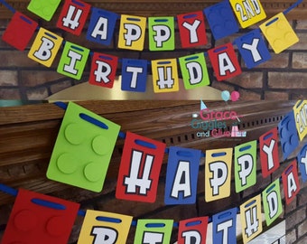 Building Block Happy Birthday Banner, Building Block Name Banner