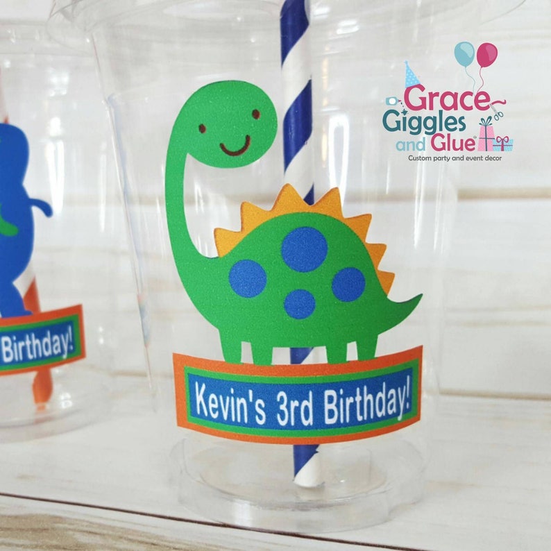 Personalized Dinosaur Themed Party Cups With Lids and Straws Etsy