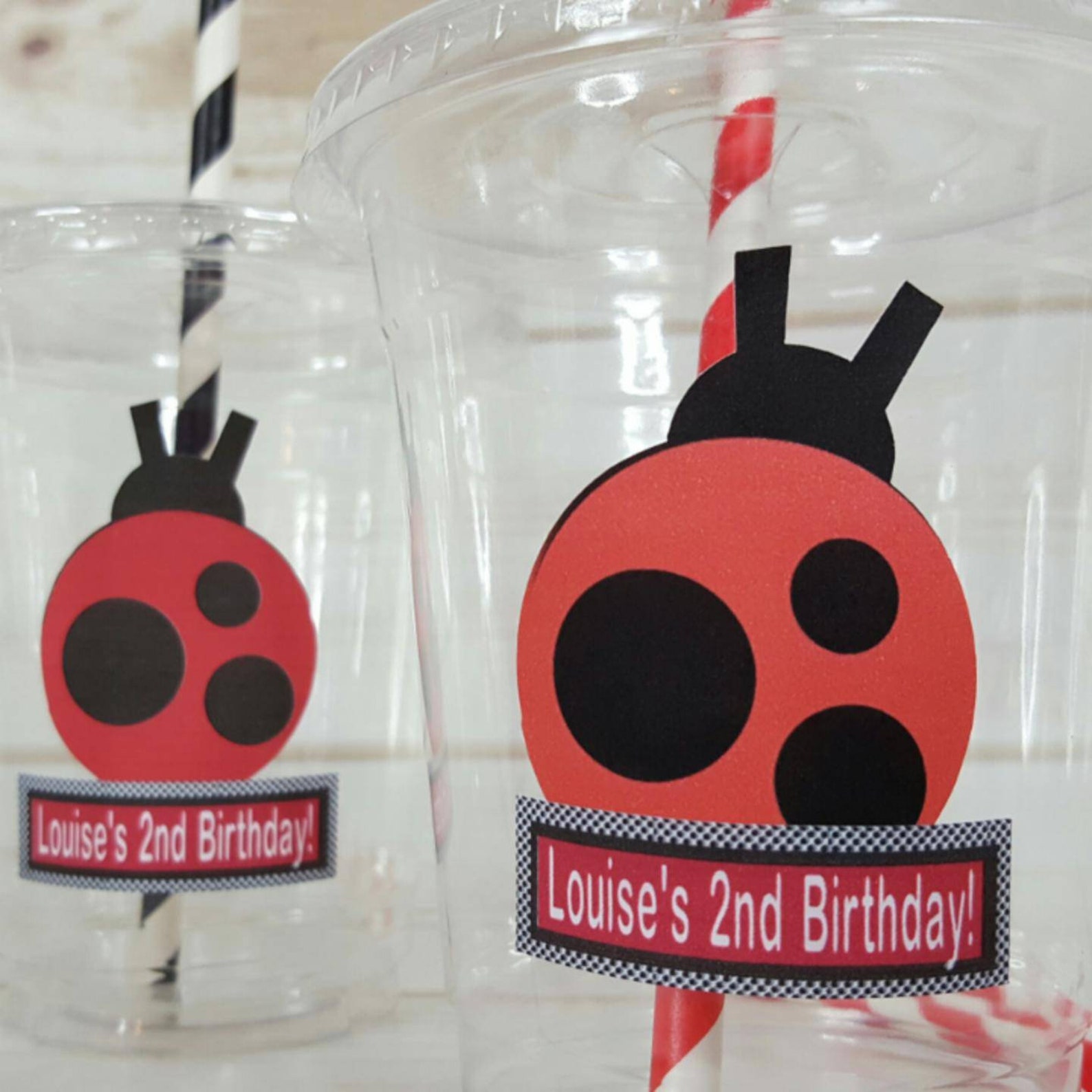 Personalized Ladybug Themed Party Cups With Straws and Lids | Etsy