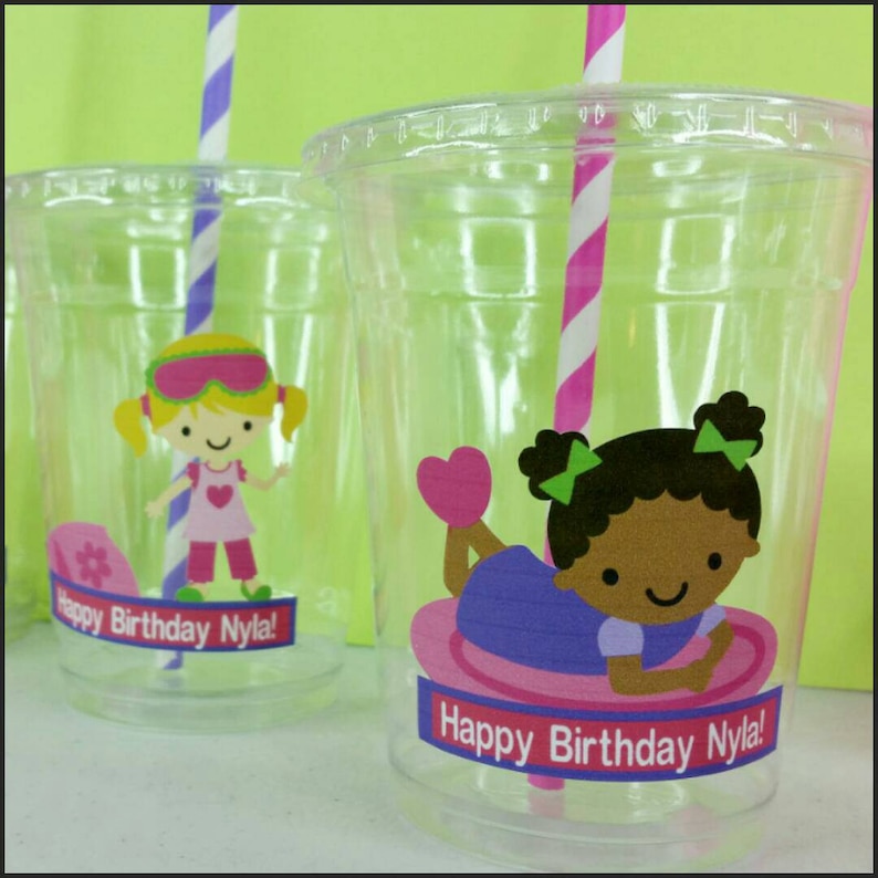 12 Personalized Slumber PartySleepover Themed Party with Straws and Lids