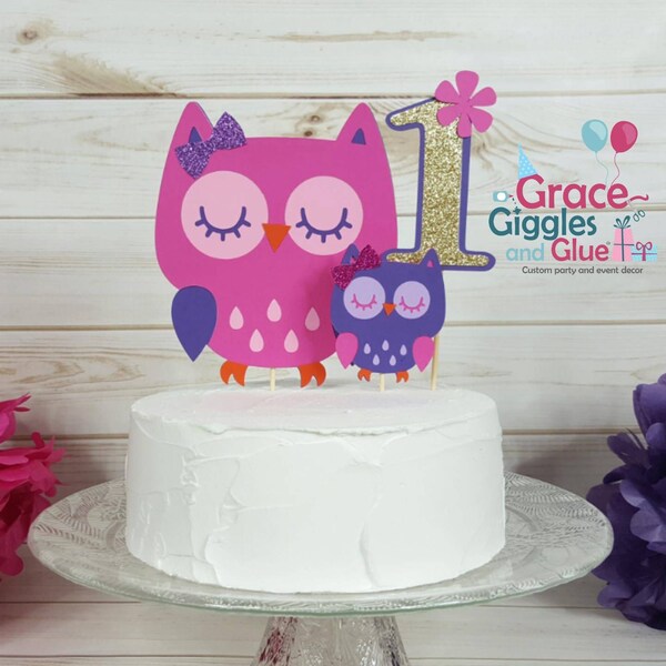 3pc Glitter Owl Cake Topper